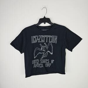 Led Zeppelin 1977 Tour Crop Top T-Shirt Black Band Tee Rock Graphic Grunge Small